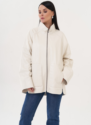 Удлиненная куртка из натуральной кожи белого цвета