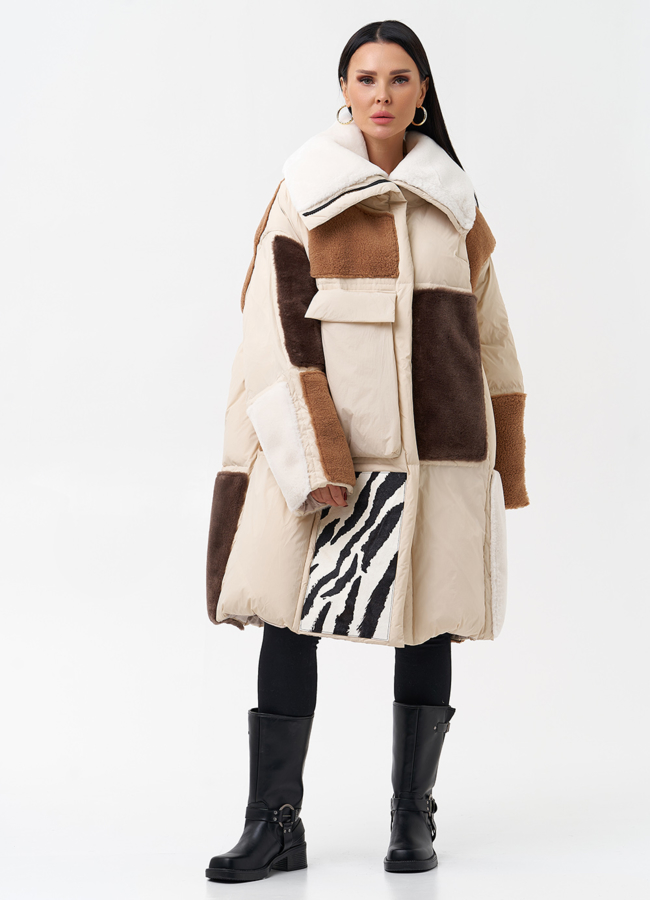 Комбинированный женский пуховик  модель № 28377 универмаг малина