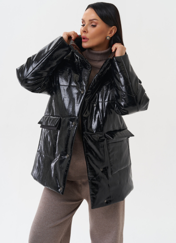 Куртка женская из эко кожи с капюшоном