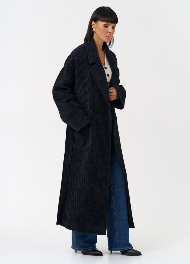Женское длинное пальто в темно-синем цвете модель № 31485 универмаг малина