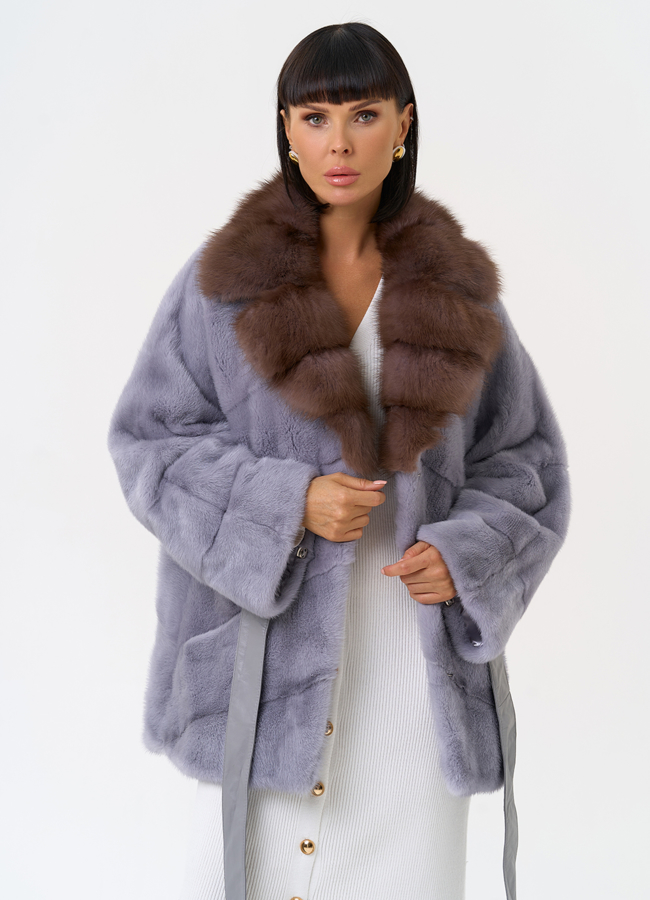 Женская шуба из меха норки с воротником из меха куницы модель № 27581 универмаг малина