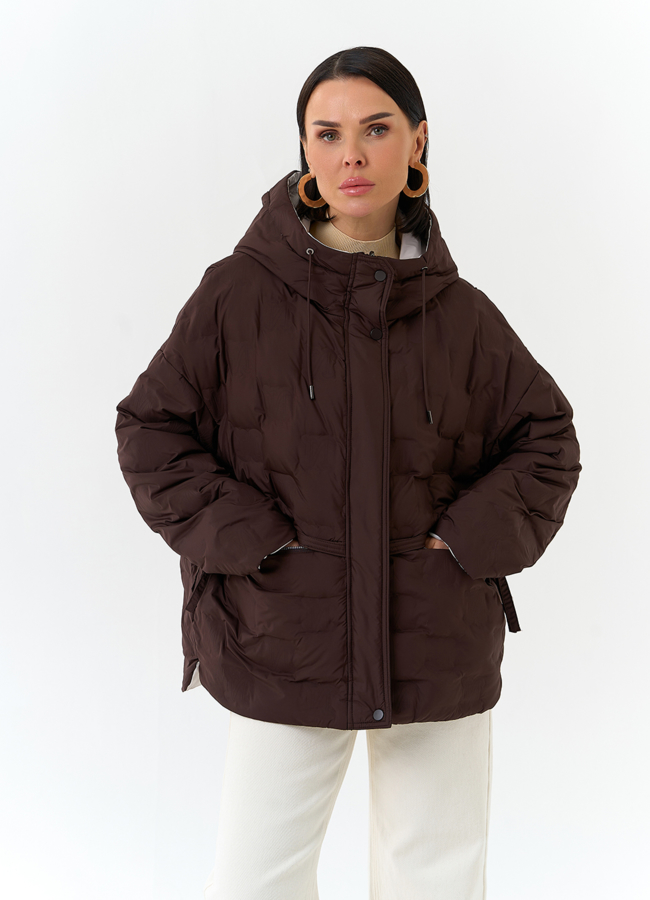Женская двухсторонняя куртка с капюшоном модель № 32723 меха малина