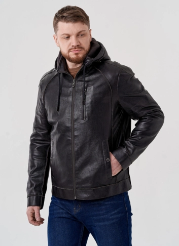Мужская кожаная куртка с капюшоном Мужская кожаная куртка с капюшоном