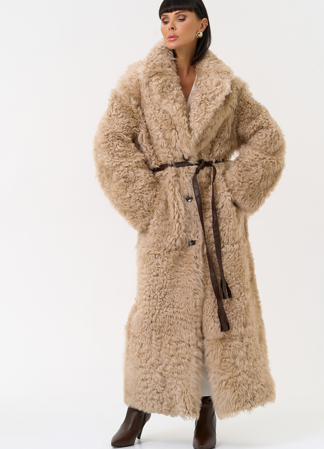 Женская двухсторонняя дубленка с декоративным поясом модель № 31620 универмаг малина