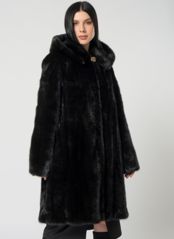 Норковая шуба с капюшоном